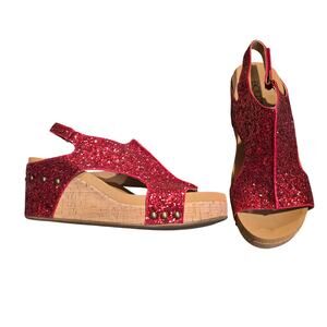 Women's Boutique by Corkys Red Sequin Glitter "Carley" Wedge Sandals | Size 9
